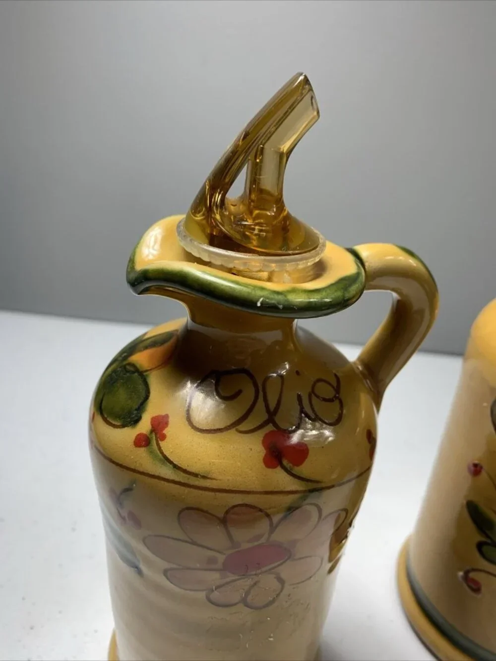 Armando Poggi Firenze Hand Painted, Oil & Vinegar Cruet & Stoppers, Italian